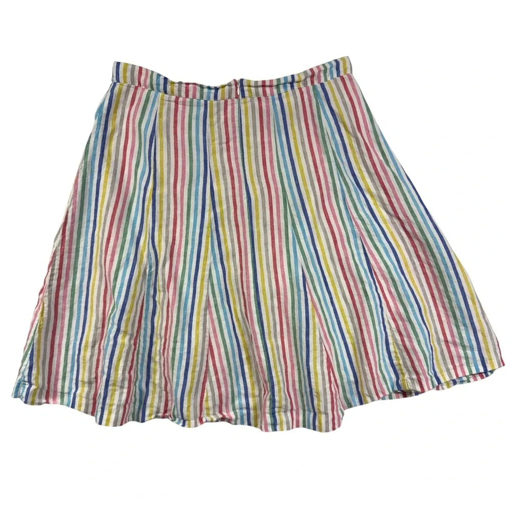 Boden 16 Cora A-Line Midi Skirt Rainbow Stripe 100% Linen Pride Preppy Pastel